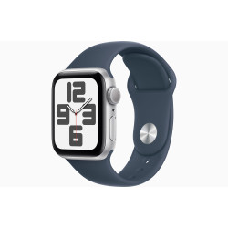 Apple Watch SE GPS 44mm Silver Aluminium Case with Storm Blue Sport Band - Small/Medium