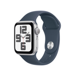 Apple Watch SE GPS + Cellular 40mm Silver Aluminium Case with Storm Blue Sport Band - Small/Large