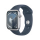 Apple Watch Series 9 GPS 45mm Silver Aluminium Case with Storm Blue Sport Band - Medium/Large
