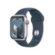 Apple Watch Series 9 GPS + Cellular 45mm Silver Aluminium Case with Storm Blue Sport Band - Medium/Large