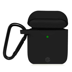 Gripp Silicone AirPods Carrying Case Cover with Anti-Lost Earphone Strap & Keychain Hook  (Black)