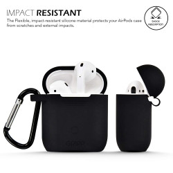 Gripp Silicone AirPods Carrying Case Cover with Anti-Lost Earphone Strap & Keychain Hook  (Black)