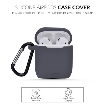 GRIPP Silicone Air-Pods Carrying Case Cover with Anti-Lost Earphone Strap & Keychain HookCase (Charcoal)