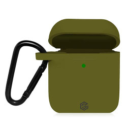 GRIPP® Silicone Air-Pods Carrying Case Cover with Anti-Lost Earphone Strap & Keychain Hook Case (Olive)