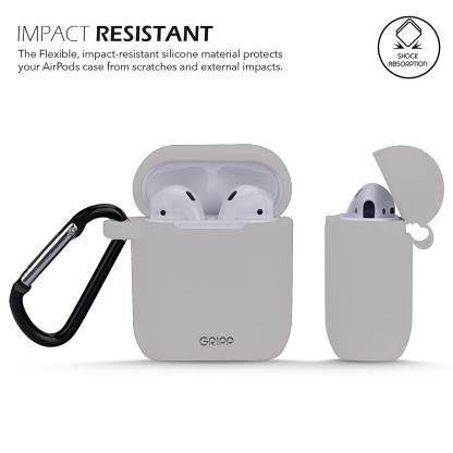 GRIPP Silicone Air-Pods Case Combo with Anti-Lost Earphone Strap & Aluminum Keychain Hook(Beige)