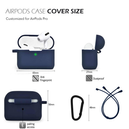 GRIPP Silicone Air-Pods Pro Carrying Case Cover with Anti-Lost Earphone Strap & Keychain Hook Case (Indigo)