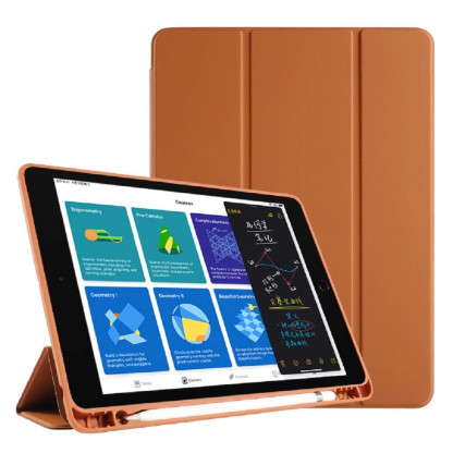 VAKU-iPad 10.2-inch case Pencil Stand Tri-Fold Brown