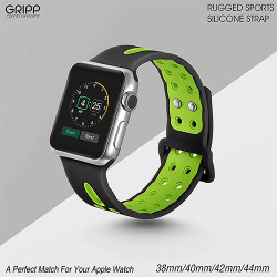 Silicone Replacement Sports Band Strap for Smart iWatch 42mm/44mm Series 3/2/1 Sports Edition (Black Green)