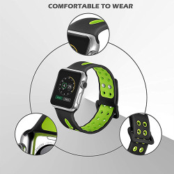 Silicone Replacement Sports Band Strap for Smart iWatch 42mm/44mm Series 3/2/1 Sports Edition (Black Green)