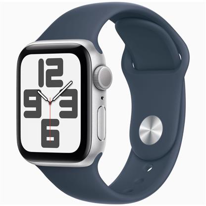 Apple Watch Series 9 GPS + Cellular 41mm Silver Aluminium Case with Storm Blue Sport Band - Small/Medium