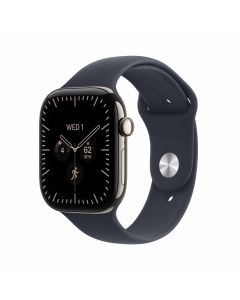 Apple Watch Series 12 GPS + Cellular 42mm Natural Titanium Case with Navy Blue Sport Band